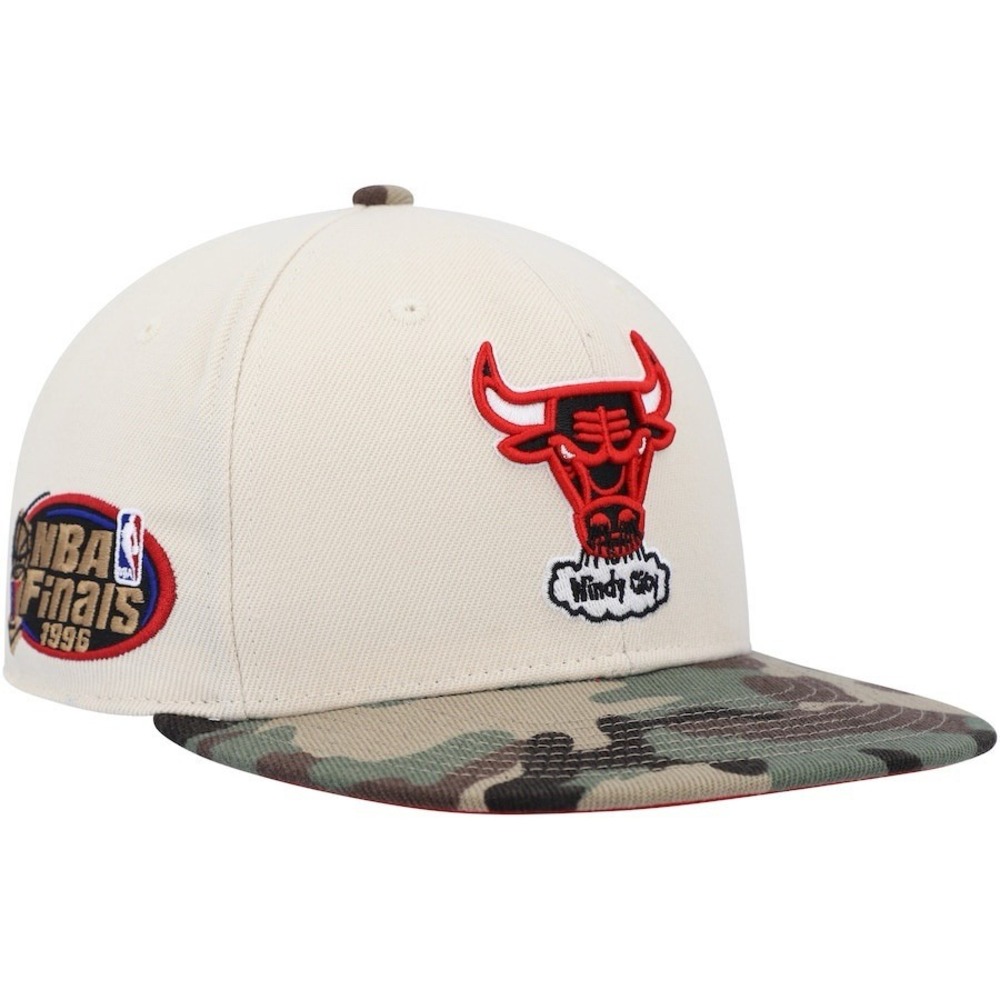 Chicago Bulls Mitchell & Ness 1996 NBA Finals‎ Cream Camo Fitted Hat Size 7 3/8